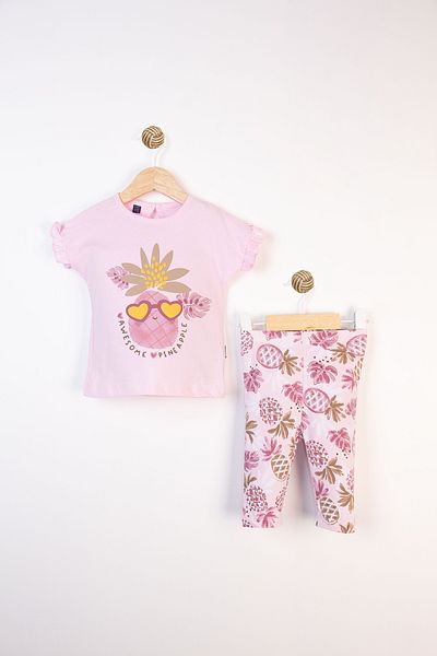 Miniworld Printed Ruffled Patterned Stretchy Leggings Cotton Summer 2-Piece Daily Baby Girl Set