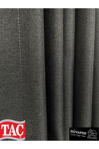 Taç Rüyaper Anthracite Linen Blackout Curtain Dicle Dikim Does Not Want Pleats Washable Ironing