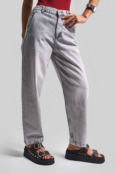 its basic Gray Color Women's Jeans 4S5-12 Carrot Fit Cotton 100% Comfortable Fit Elastic Waist