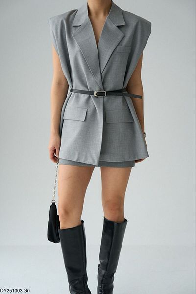 Lupies Women's Gray Belted Sleeveless Padded Vest