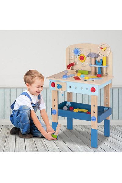 Tooky Toy Masa de Lucru din Lemn pentru copii, Moni Toys Multicolor, Diverse accesorii, Varsta 3 ani +