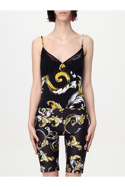 Versace بلوزة سوداء منقوشة بشكل رقيق ومتعددة الألوان 78HAM212JS471-G89