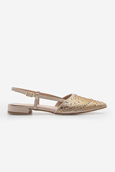 Marjin Women's Pointed Toe Open Back Scarf Stone Ballerinas Lerum Beige Satin