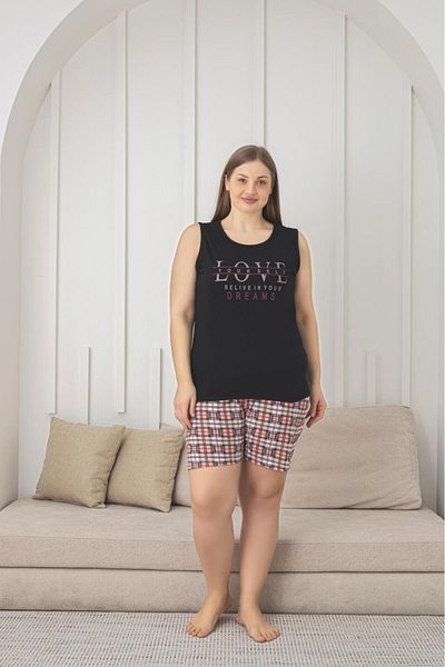 Lunaberry Large Size Oversize Pajamas, Capri Sleeveless Summer Set