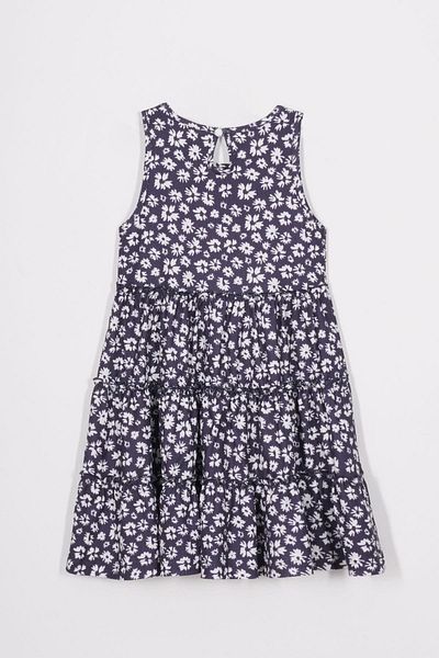 zepkids Rochie pentru fetiță de culoare bleumarin cu decolteu cu model floral și accesorii pentru pălărie