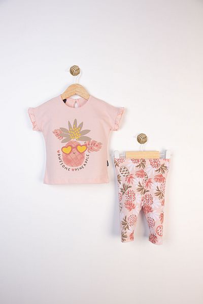Miniworld Printed Ruffled Patterned Stretchy Leggings Cotton Summer 2-Piece Daily Baby Girl Set