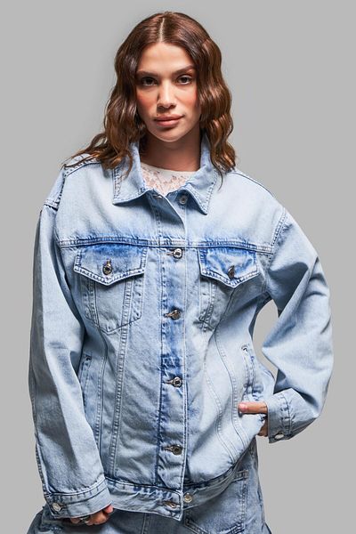 its basic Jachetă de damă, culoare denim, 4S5-84, supradimensionată, cu croială largi, 100% bumbac