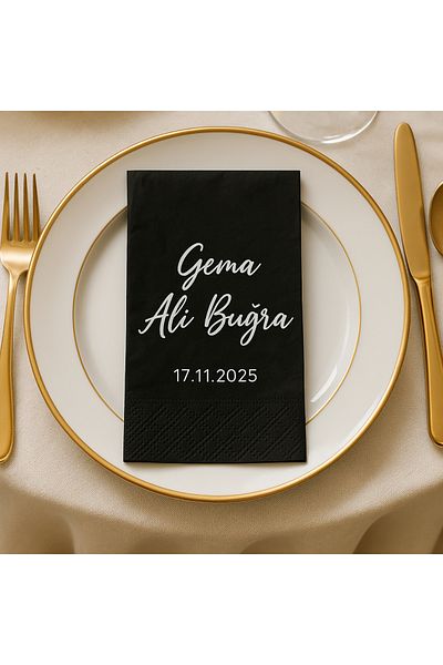 Karter İnovasyon Set of 25 Black Napkins: Promise, Engagement, Wedding, Personalizable and Decors