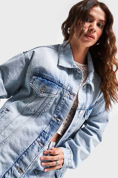 its basic Jachetă de damă, culoare denim, 4S5-84, supradimensionată, cu croială largi, 100% bumbac