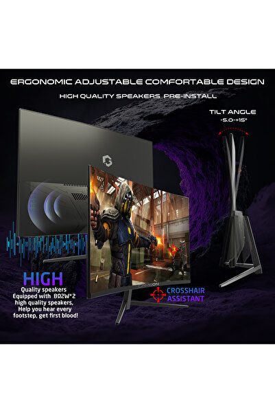 GAMEON شاشة ألعاب منحنية GOC27Q180VA مقاس 27 بوصة، QHD VA، 180 هرتز، 0.5 مللي ثانية، HDMI 2.1، مكبرات صوت مدمجة، أسود