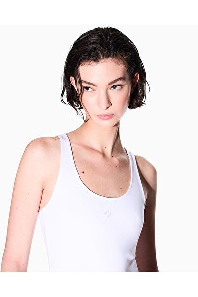 Armani Exchange Tricou alb cu logo AX brodat pentru femei din material tip stofă Regular Fit Strap T tricou XW000829 AF13729-U0002