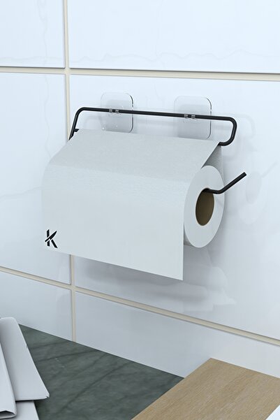 Alper Banyo Siyah Güçlü Yapışkanlı Kağıt Havlu Tutucu, Solo Havluluk - Delmed...