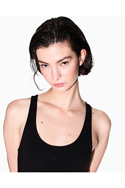 Armani Exchange Women's Woven Fabric Regular Fit Strap Ax Logo Embroidered Black Blouse Xw 000829 Af13729-Uc001