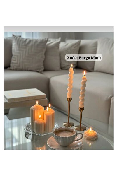 Loş Dükkan 2'li Burgulu Şamdan Mumu Uzun Çubuk Konik Burgu Spiral Mum İtalyan...