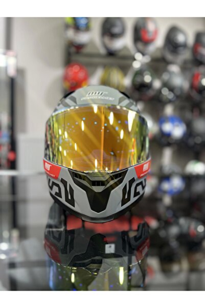 MTS 910 Mat Arı Desen Kapalı Kask Gold Vizörlü
