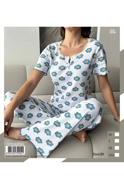 Hirazenmoda Set de pijamale din bumbac cu mâneci scurte pentru femei