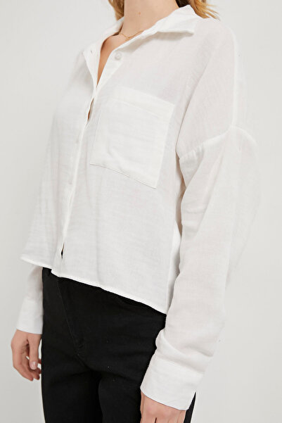 Arma Life Γυναικείο μακρυμάνικο λευκό πουκάμισο μουσελίνας με πολλές τσέπες