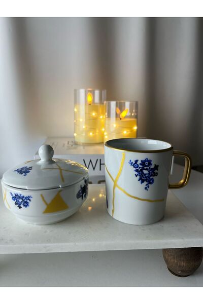 EMİRA HOME Özel Tasarım Tekli Kupa ve Şekerlik Set El İşlemesi