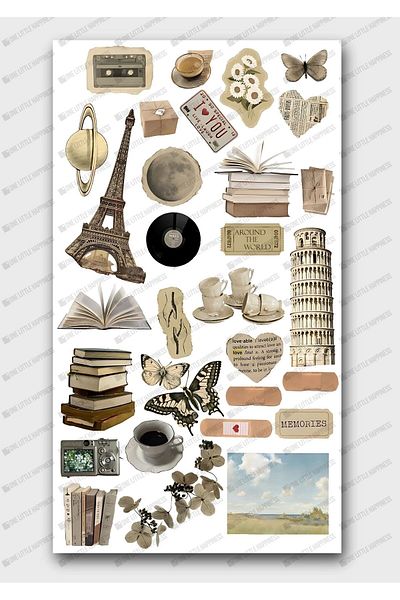 One Little Happiness Vintage Sticker Set Suitable for Planner Agenda Bullet Journal