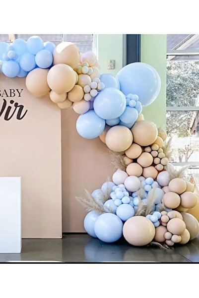 Çemrek Süs Parti Deniz Kumu Mavi Sütlü Kahve Balon Zinciri Seti 100 lü