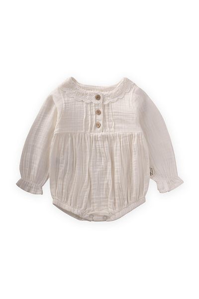 Cigit Seasonal Muslin Bodysuit with Scallop Collar 0-2 Years Ecru
