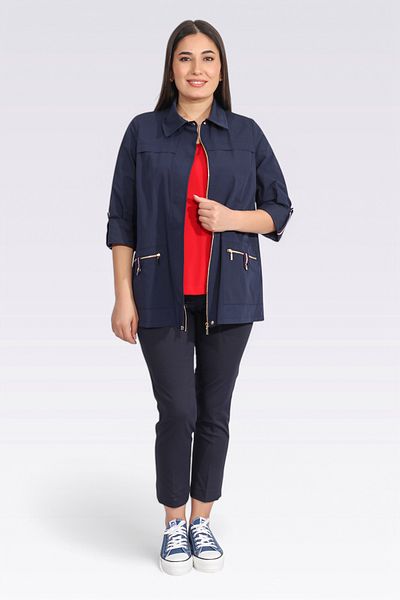 TOLGA SARAÇOĞLU 60126 Dark Blue Striped Detailed Unlined Thin Fabric Coat
