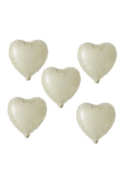 Organizasyon Pazarı 18Inch Retro White (Cream) Color 5Pcs Heart Shaped Foil Balloon