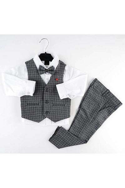 Mc Emirix Kids Wear Checked Vest with Badge 3 Buttons