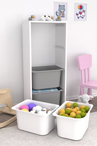 Pratico Cara 4 Derin Sepetli Çok Amaçlı Oyuncak Dolabı Mutfak Kiler Dolabı Beyaz Gri