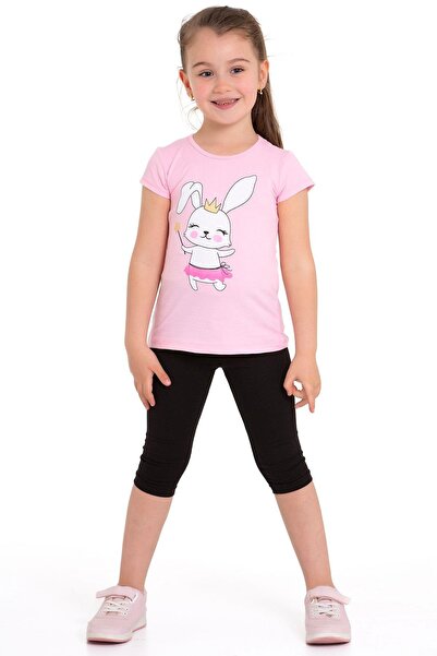 zepkids Tavşan Baskılı Açık Pembe Renk Kız Çocuk Taytlı Takım