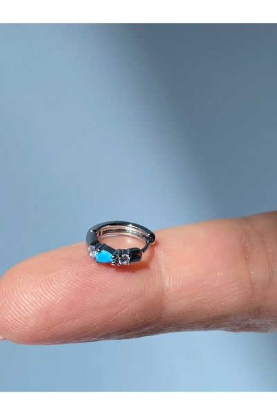 kurukafagift Halka Çelik Piercing Gümüş Renk Mavi Taşlı Helix Tragus Lob Kıkı...