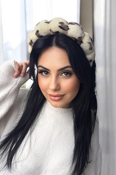 TAKIŞTIR كريم اللون ليوبارد نمط سبا الشعر الفرقة منشفة التاج