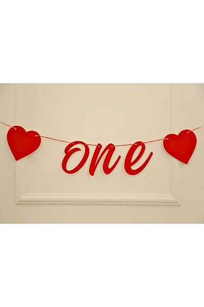 Organizasyon Pazarı ONE Written Glitter Red Color Banner Στολίδι τοίχου με κορδόνι για πάρτι 1 έτους