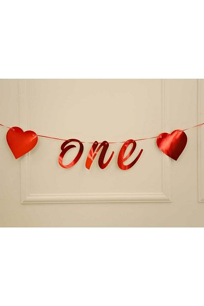 Organizasyon Pazarı ONE Written Metallized Red Color Banner Στολίδι τοίχου με κορδόνι για πάρτι 1 έτους