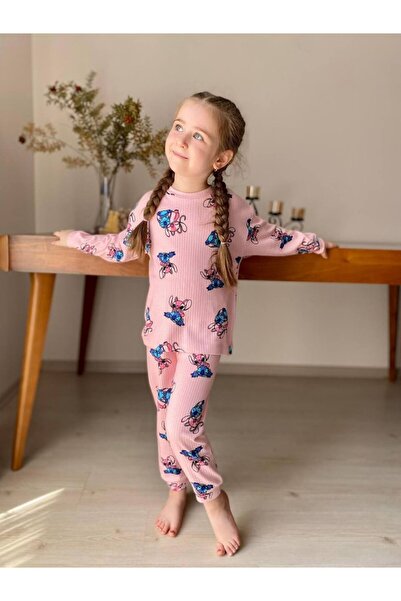 Little Miny Kids MinyKids Pembe Stitch Desen Fitilli Kız Çocuk Pijama Takım