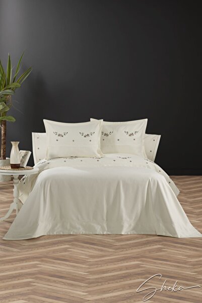 SHEKA Rococo Hand Embroidered Rose Model 100% Cotton Satin Chenille Pique Set –