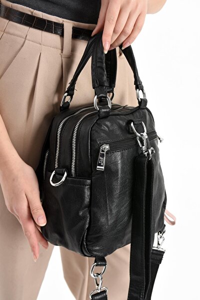 571 Collections Çanta Faux Leather Shoulder Bag Black (Model: 571-13-17J)