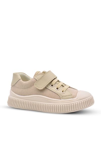 kids A more Brooklyn Leather Detailed Beige Colored Anatomical Linen Shoes for Girls and Boys