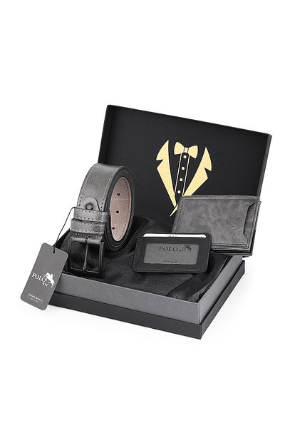 Polo Air Men's Groom's Bundle Special Boxed 3-Piece Professional Daily Set: Belt, Wallet and Card Holder