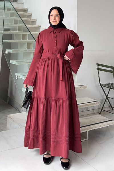 Salih Çelebi Spanish Sleeve Hijab Dress 2276 - Bordo