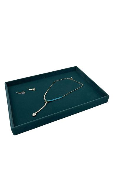 MeGass Dekor Domestic Production Suede Fabric Green Color 34/24 Cm Jewelry Serving Presentation Table