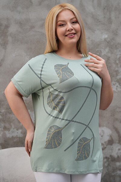 Siyezen Plus Size Butterfly Stone Detailed Bat Sleeve Blouse