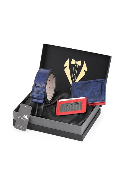 Polo Air Men's Groom's Bundle Special Boxed 3-Piece Professional Daily Set: Belt, Wallet and Card Holder