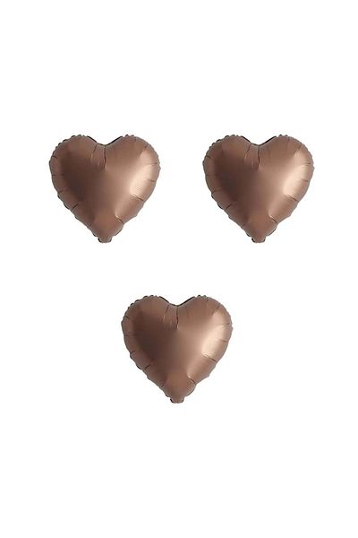Organizasyon Pazarı 18Inch Chocolate Coffee Color 3Pcs Heart Shaped Foil Balloon