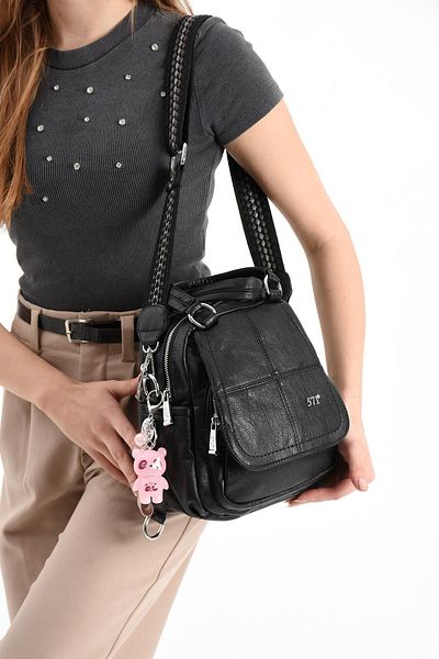 571 Collections Çanta Faux Leather Shoulder Bag Black (Model: 571-13-17J)