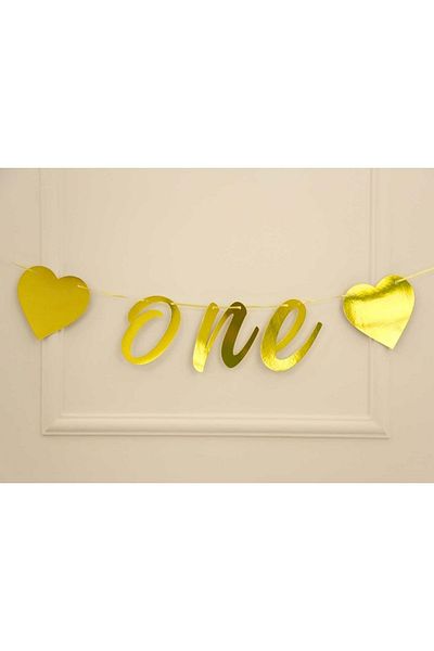 Organizasyon Pazarı ONE Written Metallized Gold Color Banner Στολίδι τοίχου με κορδόνι 1 έτους Στολίδι για πάρτι