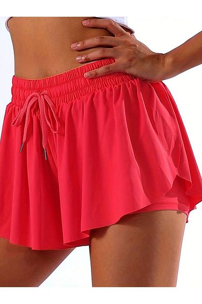 MADAM SHİLA Red-Orange Sports Shorts High Waist Slimfit Leggings Lace-Up Pocket Shila Sports Shorts