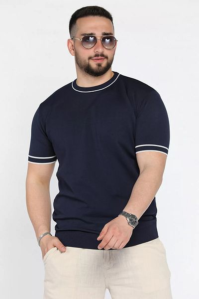 MİSHAR İTALİA Ανδρικό πλεκτό μπλουζάκι Navy Blue Crew Neck
