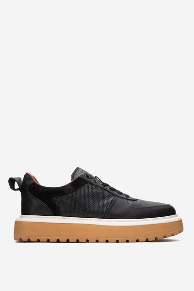 MARCOMEN Men's Thick Light Sole Casual Shoes Real Leather Mc 21148 Black