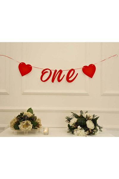 Organizasyon Pazarı ONE Written Glitter Red Color Banner Στολίδι τοίχου με κορδόνι για πάρτι 1 έτους